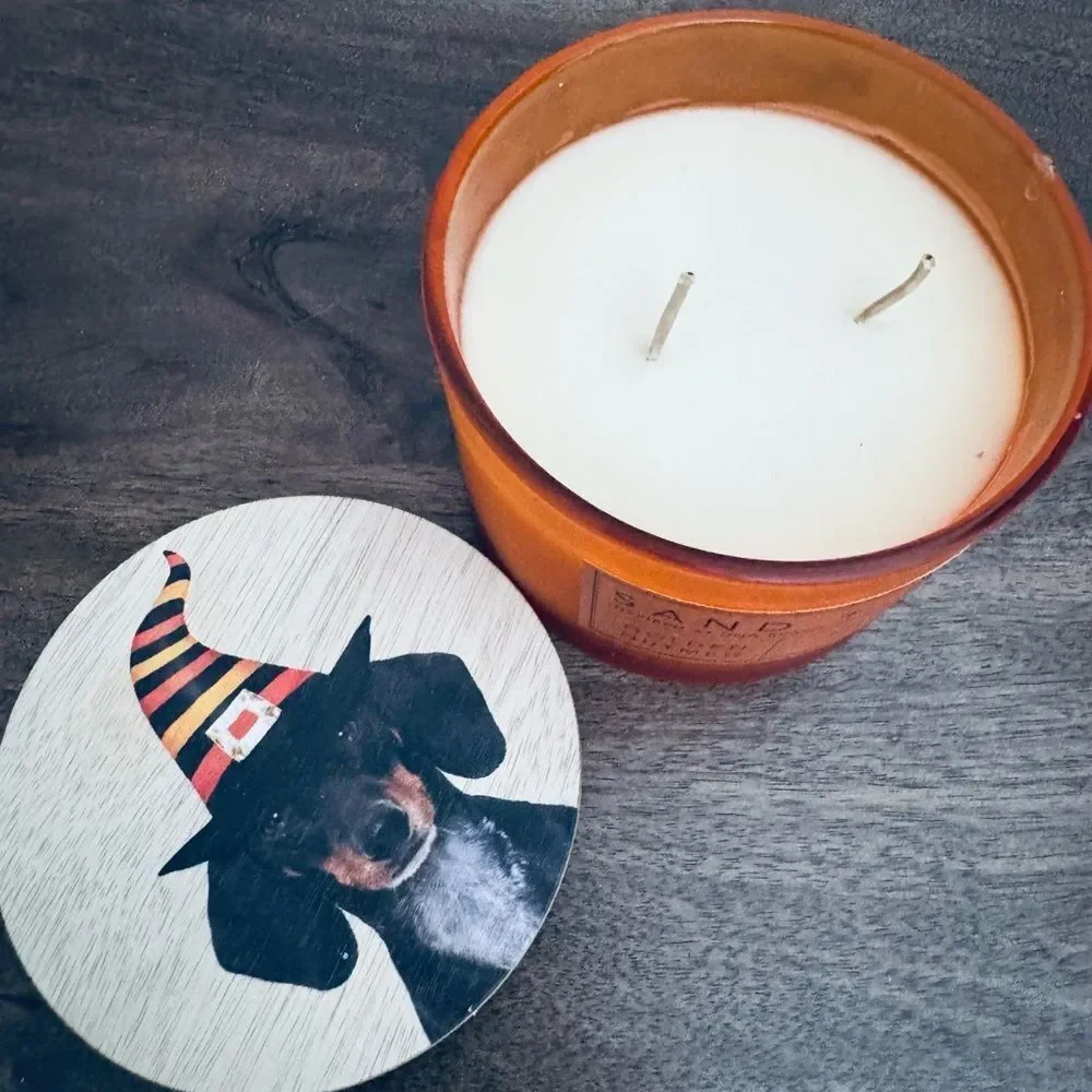 Halloween Dachshund Witch Dog Golden Nutmeg Sand + Paws Jar Candle